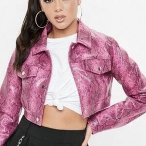 Missguided Pink Faux Leather Snakeskin Print Crop Jacket -NWOT, Size 2